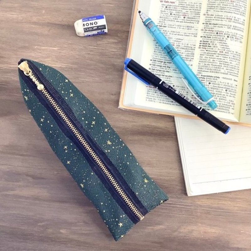 【海松蓝星空】榻榻米衬边 锥形笔袋 星 星星 宇宙 天空 深绿 金 - 铅笔盒/笔袋 - 其他材质 绿色