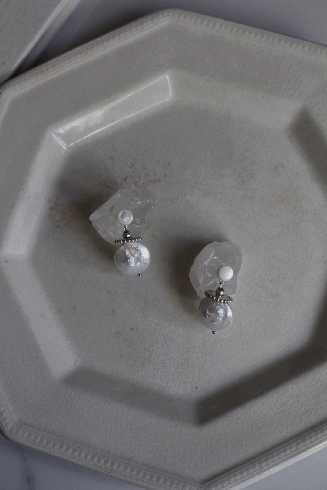 Pearl Trochidae Shell – 珍珠马蹄螺贝壳 – 耳环 - 耳环/耳夹 - 珍珠 白色