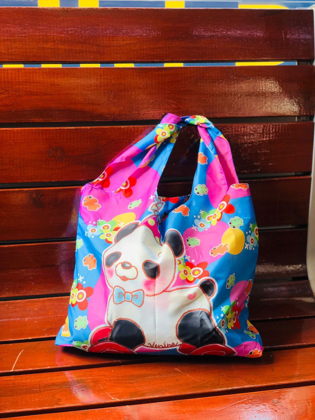 香草手绘 - 昭和熊猫车车环保袋 - 手提包/手提袋 - 尼龙 蓝色