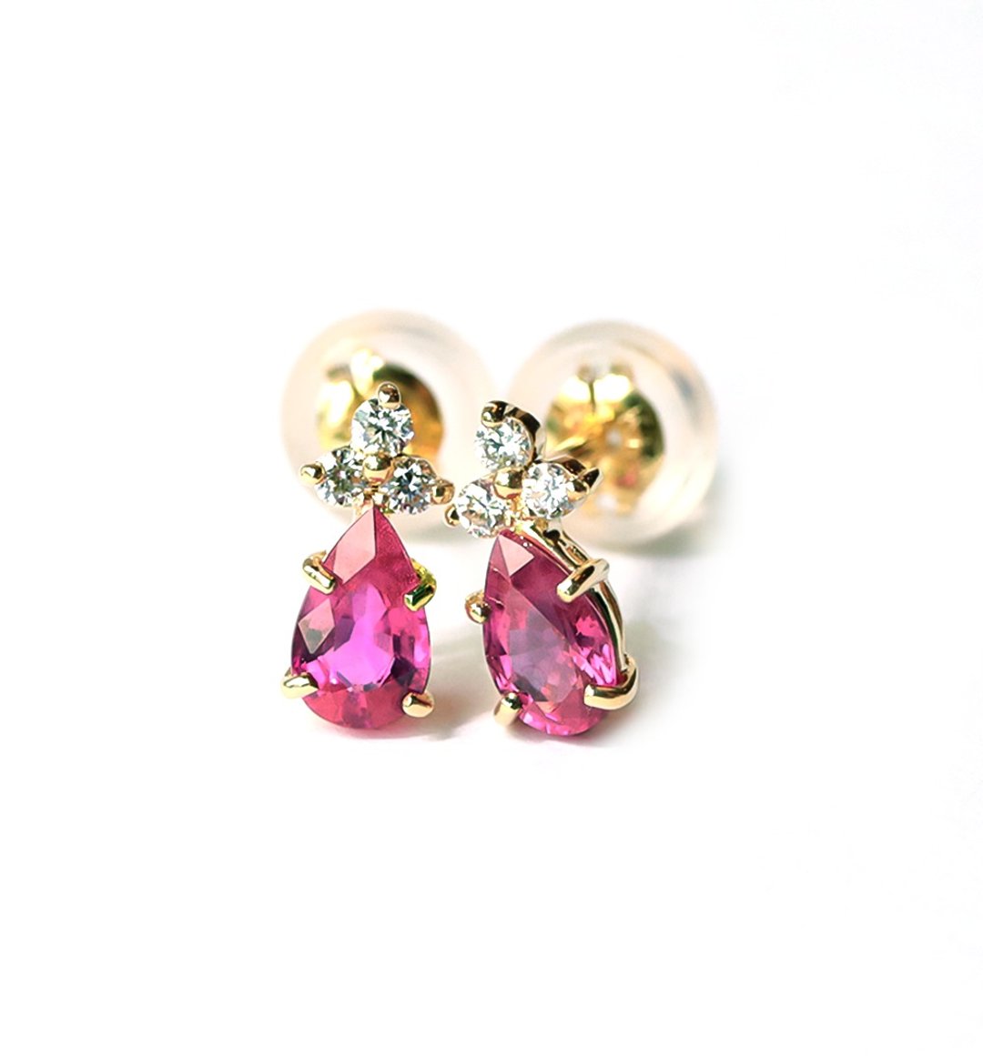 K10 红宝石&钻石 针式耳环 ~Ello Lilas~ 7 月诞生石 (可升级为 K18) - 耳环/耳夹 - 宝石 红色