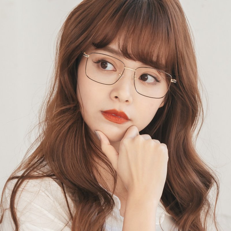 波士顿的金雪之华│韩系复古经典纯黑金色细方框UV400滤蓝光眼镜 - 眼镜/眼镜框 - 塑料 金色