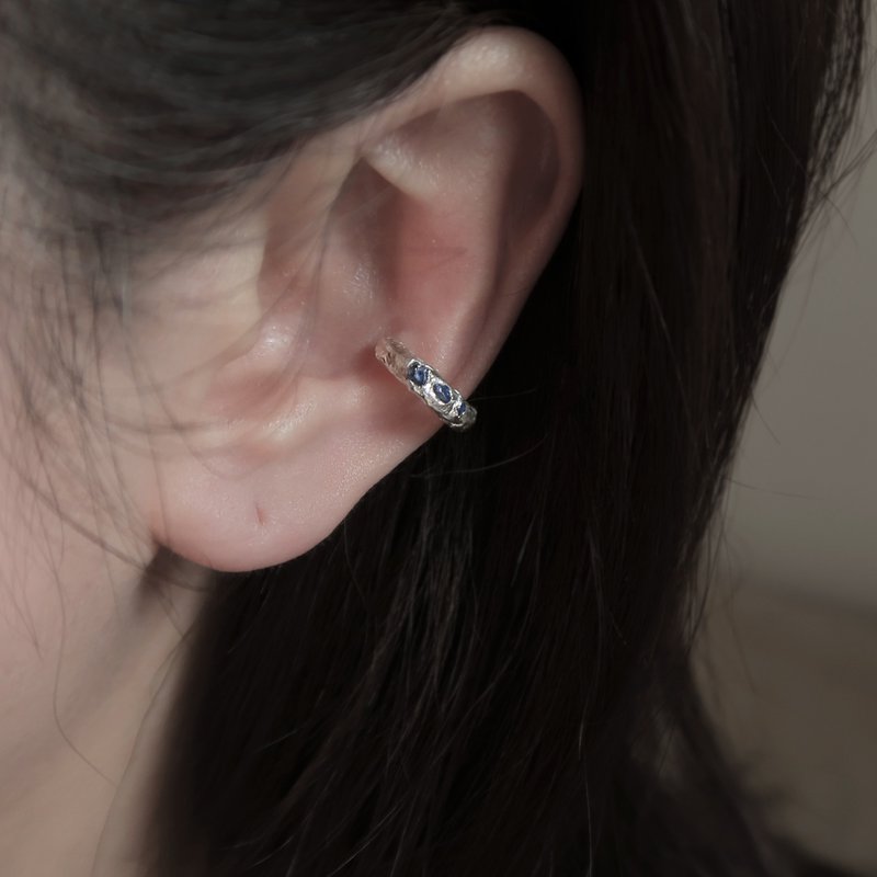 999纯银 弯月 厚款 实心 钴蓝尖晶石 耳骨夹 耳夹 耳环 免费包装 - 耳环/耳夹 - 纯银 蓝色