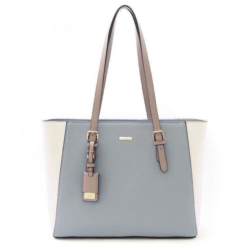 拼接托特包 灰配白 - 其他 - 人造皮革 多色