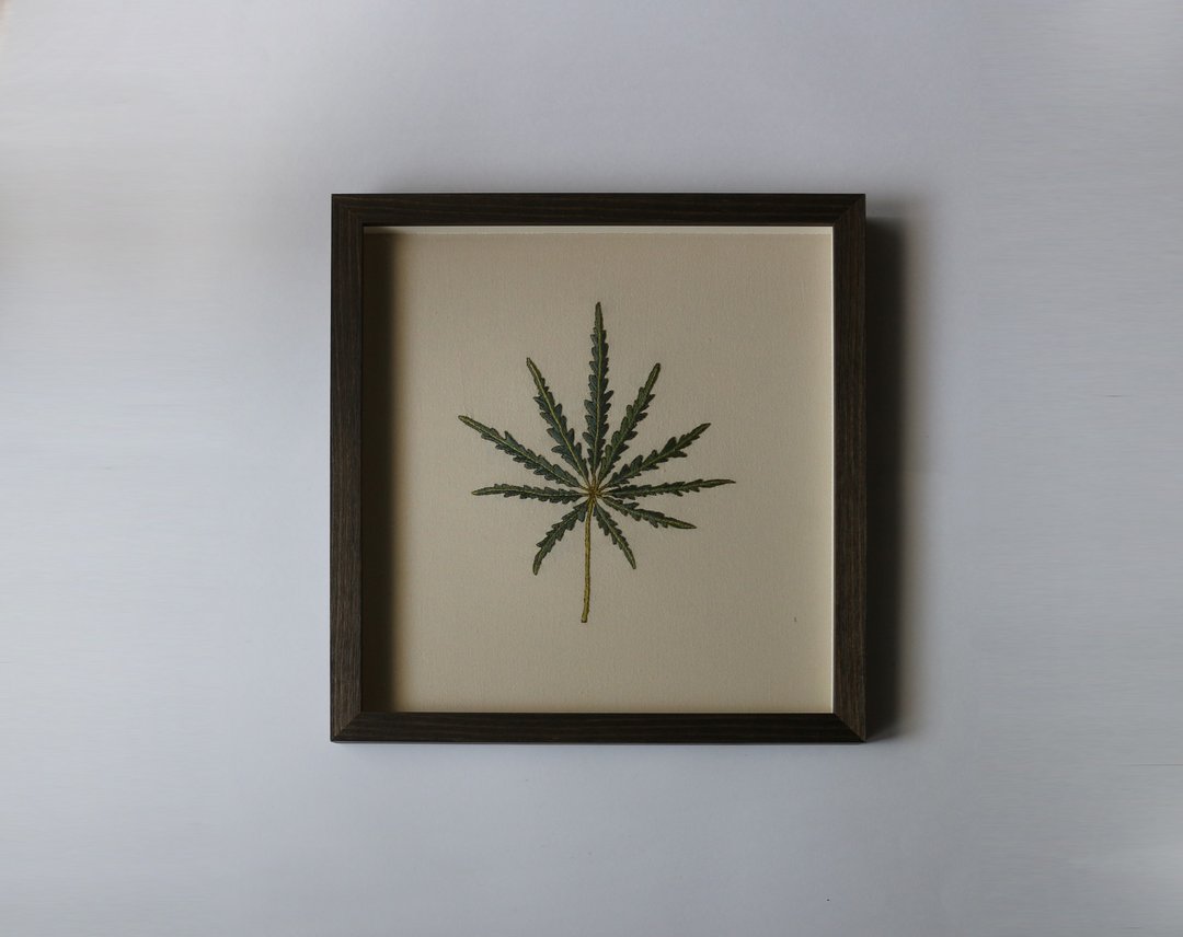 孔雀木 叶  裱框 手工刺绣画 - 画框/相框 - 绣线 绿色