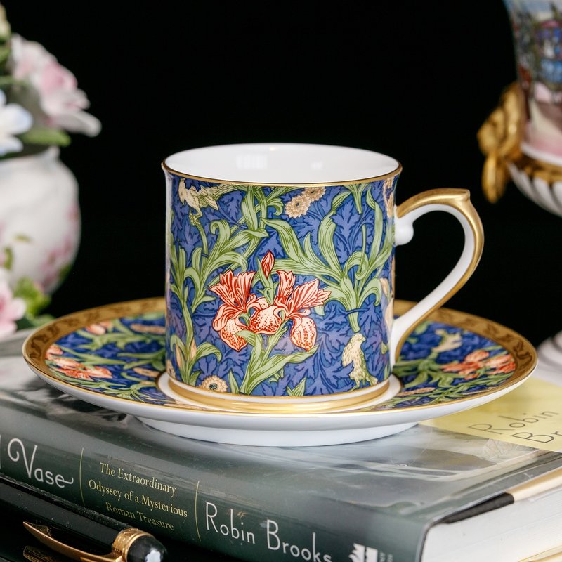 英国Victoria & Albert 博物馆收藏花卉骨瓷陶瓷咖啡杯 红茶杯盘 - 咖啡杯/马克杯 - 瓷 