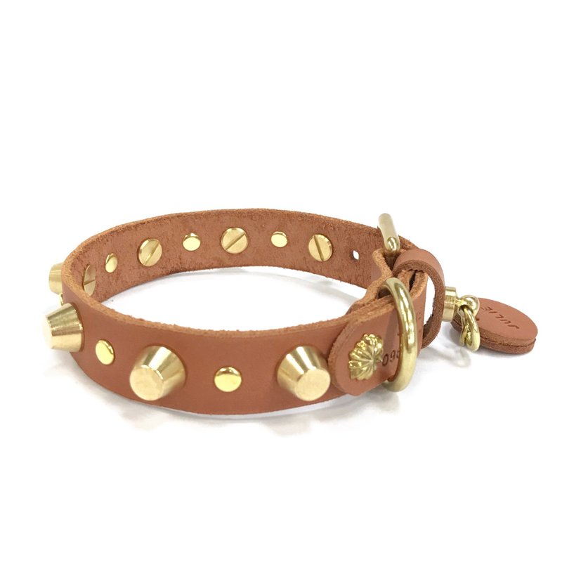 宠物顶级盾型项圈│顶级植鞣皮 - 项圈/牵绳 - 真皮 咖啡色