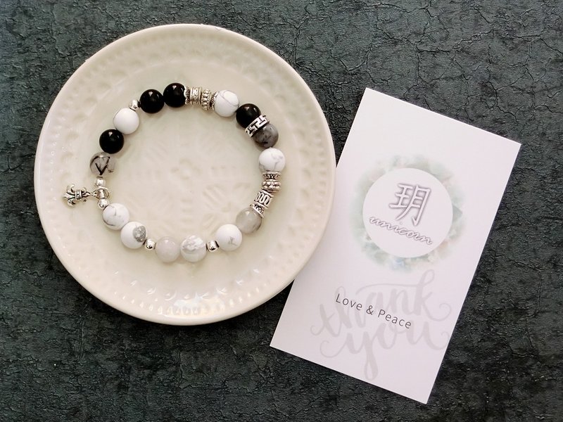 回忆裂纹银天然石银手链 │黑白色系 玥unicorn 天然石 - 手链/手环 - 宝石 黑色