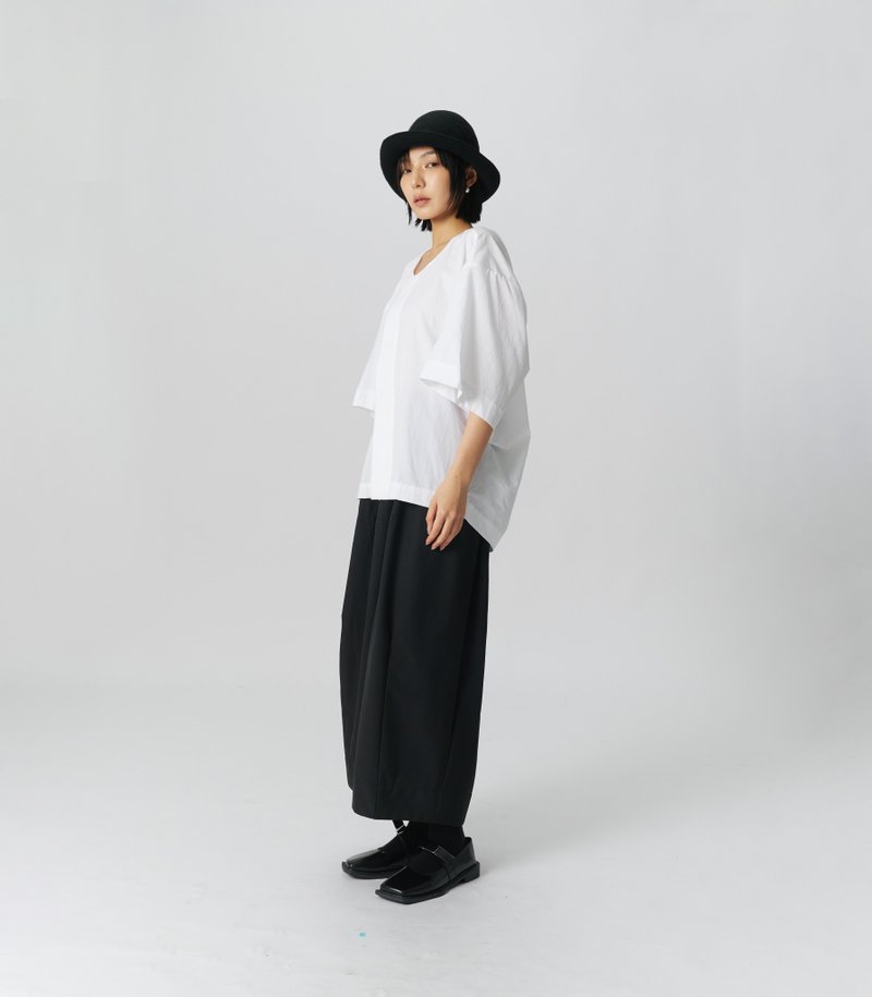 宽松开襟造型衬衫 纯棉白色 - 女装衬衫 - 棉．麻 白色
