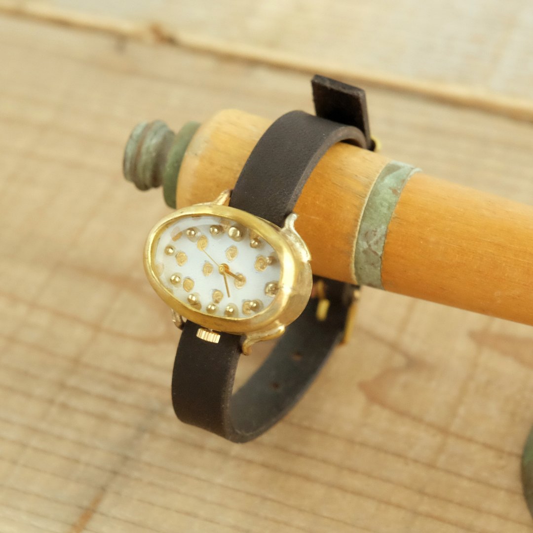 Watch in round fluctuation O dot white_f Y002_f - 女表 - 其他金属 金色
