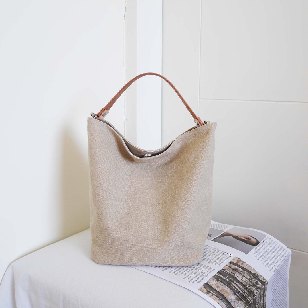 质感帆布 MINI水桶包 Mini bucket bag #83米杏 /淡奶茶色 - 手提包/手提袋 - 棉 卡其色