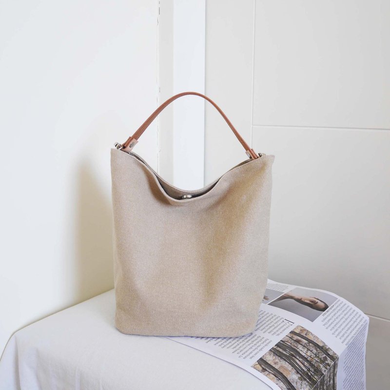 质感帆布 MINI水桶包 Mini bucket bag #83米杏 /淡奶茶色 - 手提包/手提袋 - 棉．麻 卡其色