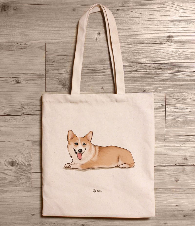 柯基--趴着-肩背包-棉麻-提袋-苍蝇星球-文创柴犬-环保袋-台湾制 - 侧背包/斜挎包 - 棉．麻 