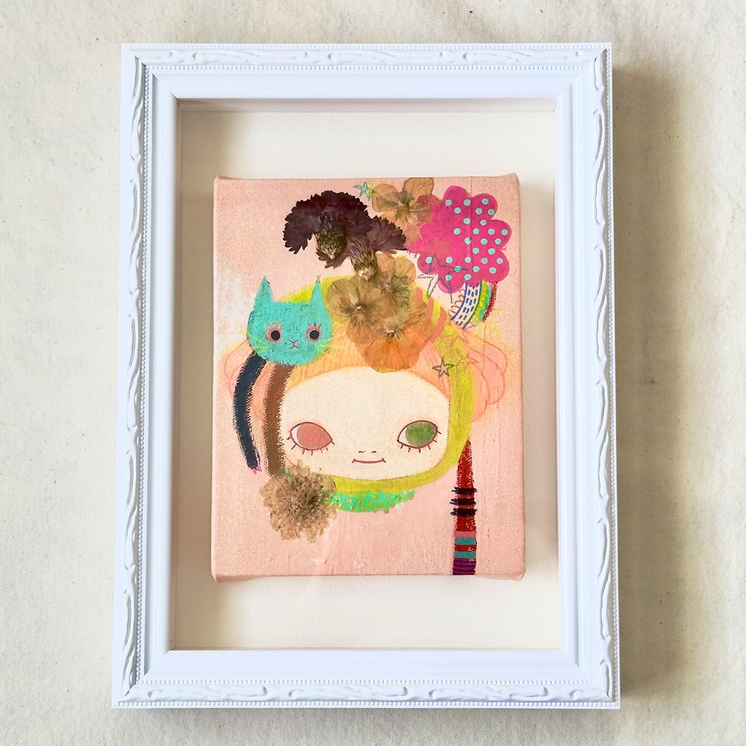 原画 押花拼贴 压克力画 裱框 一件独特作品 / 你的心意满溢而出 - 海报/装饰画/版画 - 棉 粉红色