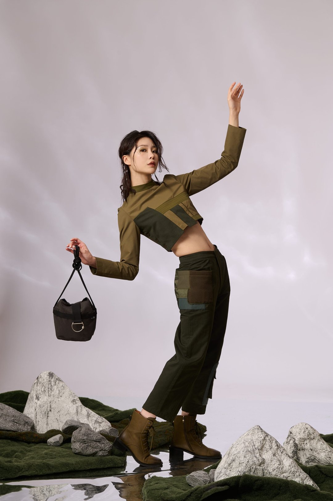 拼布上衣 - 军绿 - 女装上衣 - 其他人造纤维 绿色