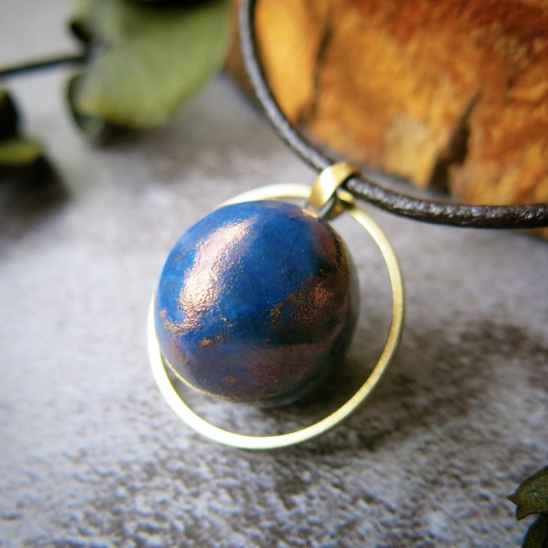 【扩香项链】香水精油项链-黯金墨蓝釉|手作陶艺 - 项链 - 瓷 蓝色