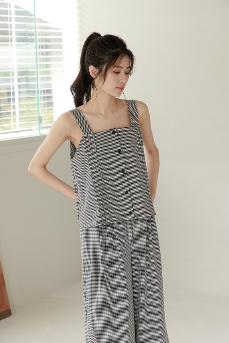 三十哩深海宽肩带格纹背心-梦境(黑格) - 女装背心 - 其他人造纤维 黑色