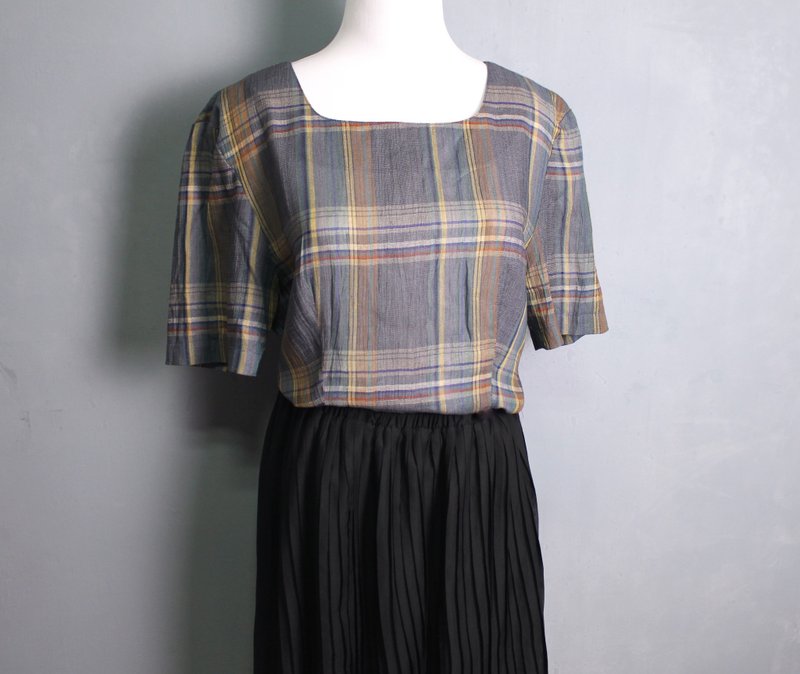 FOAK古着 70s蓝紫格纹排扣上衣 - 女装上衣 - 其他材质 