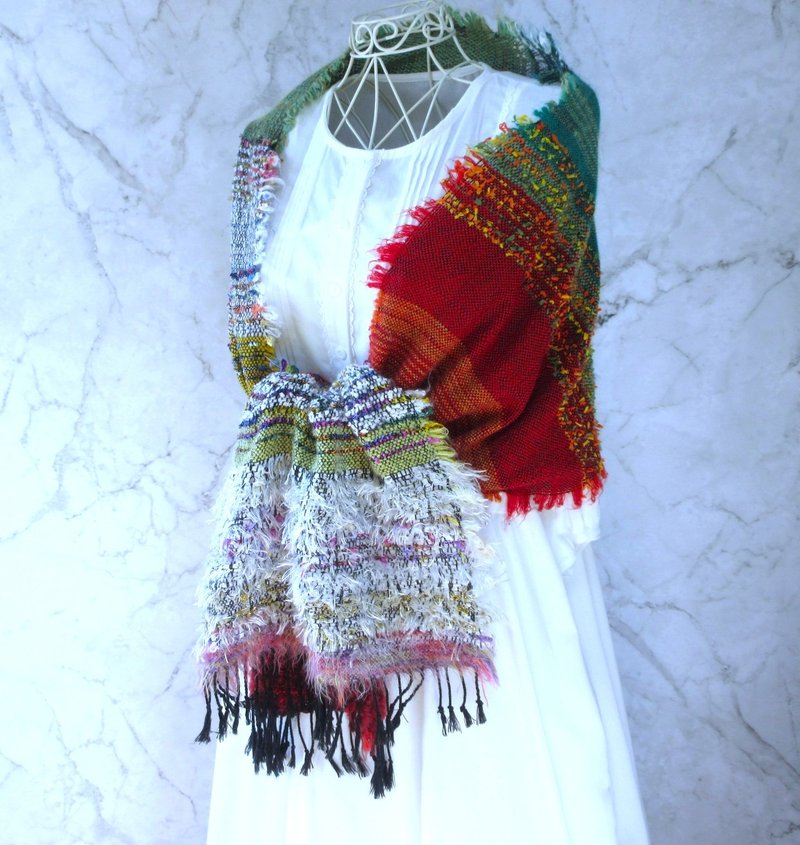 手织感言・读《卖火柴的小女孩》・手织羊毛棉长围巾 - 围巾/披肩 - 羊毛 红色