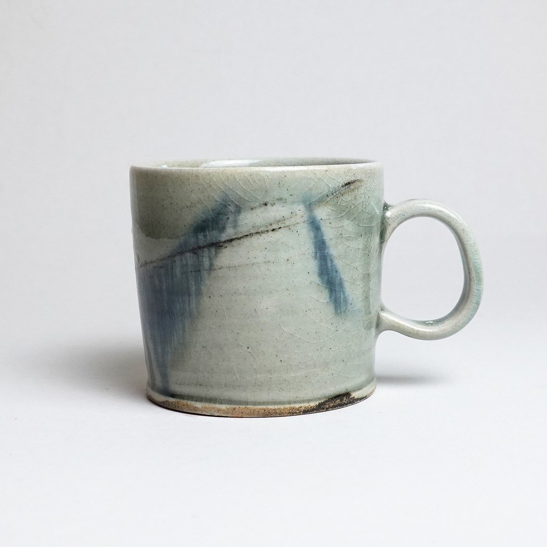 明芽窑 l 柴烧青瓷墨蓝把杯 咖啡杯 陶杯 水杯 陶艺品 H - 咖啡杯/马克杯 - 陶 透明