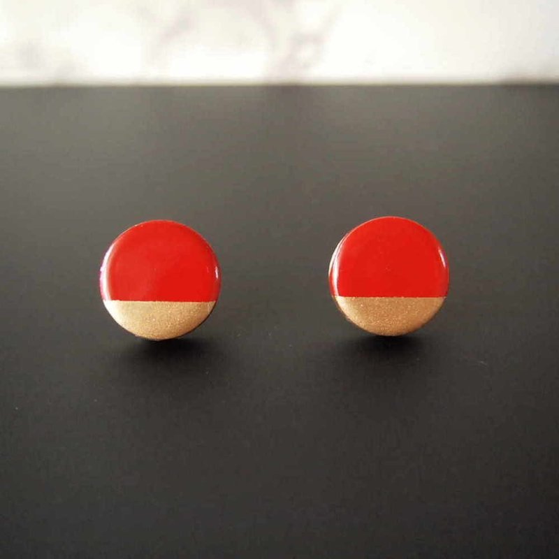 Crimson Mino ware (two-tone) Clip-On earrings - 耳环/耳夹 - 瓷 红色