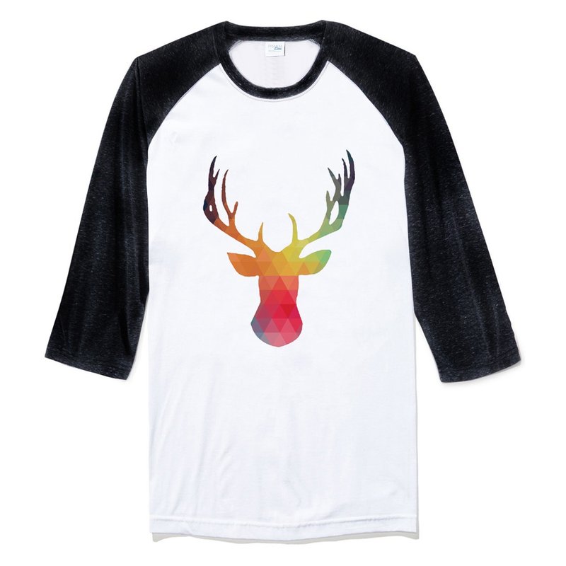 Abstract Stag 中性七分袖T恤 白黑色 秋冬 礼物 抽象 鹿 几何 - 男装上衣/T 恤 - 棉．麻 白色