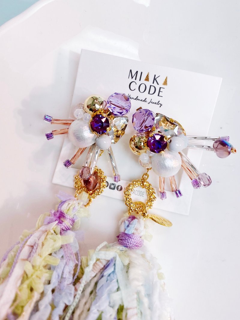 【日本手工染色流苏系列】 手工串珠 多种戴法 日本耳针/耳夹 - 耳环/耳夹 - 其他材质 紫色