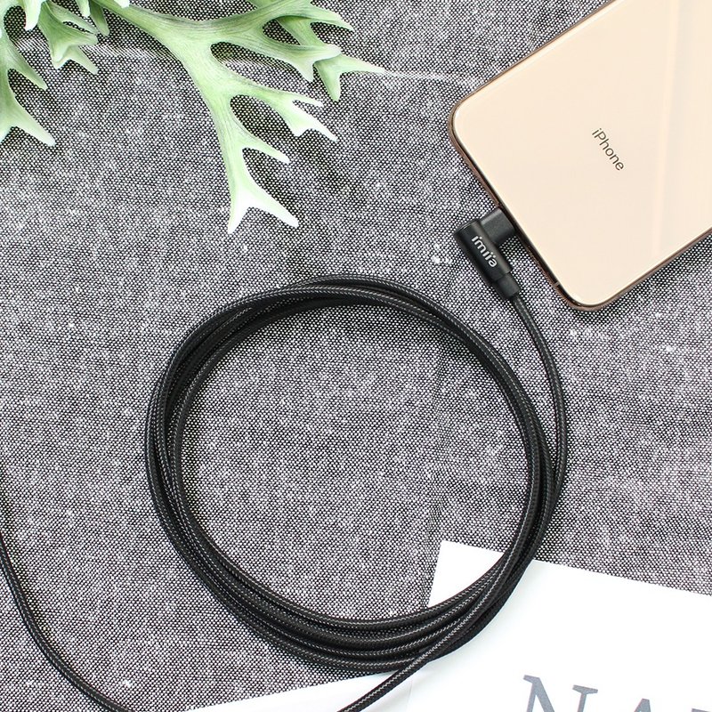 USB-A - Lightning弯头数据线 - 充电宝/传输线 - 尼龙 黑色