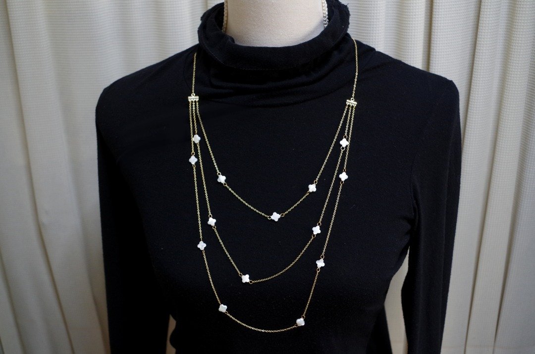 mother of pearl triple strand necklace - 项链 - 棉 白色