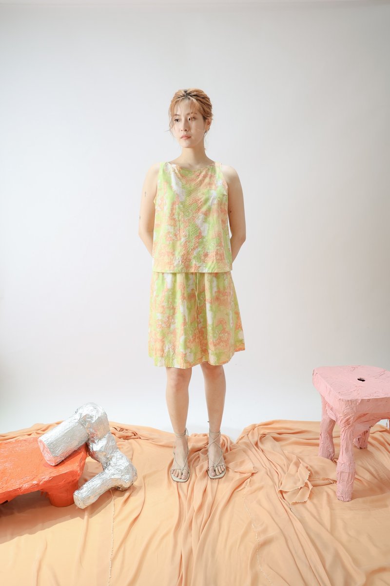 压线一字领背心 - 女装背心 - 棉．麻 黄色