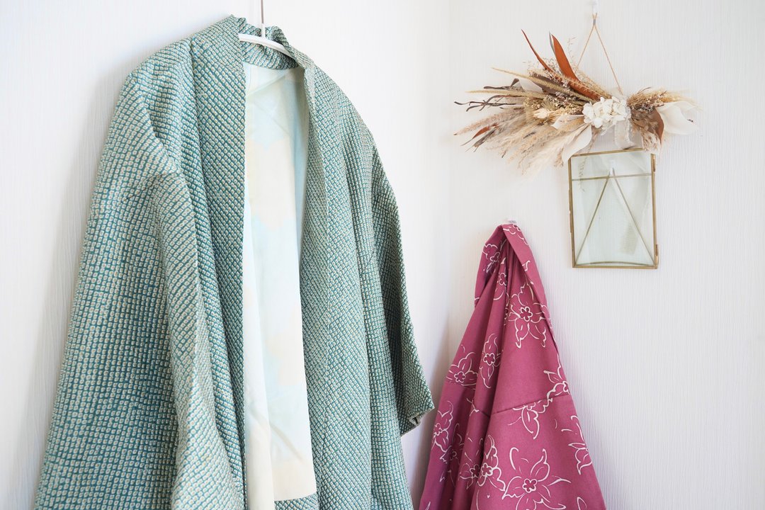 Japanese KIMONO, Shibori kimono, green haori, authentic kimono, traditional - 女装休闲/机能外套 - 丝．绢 绿色