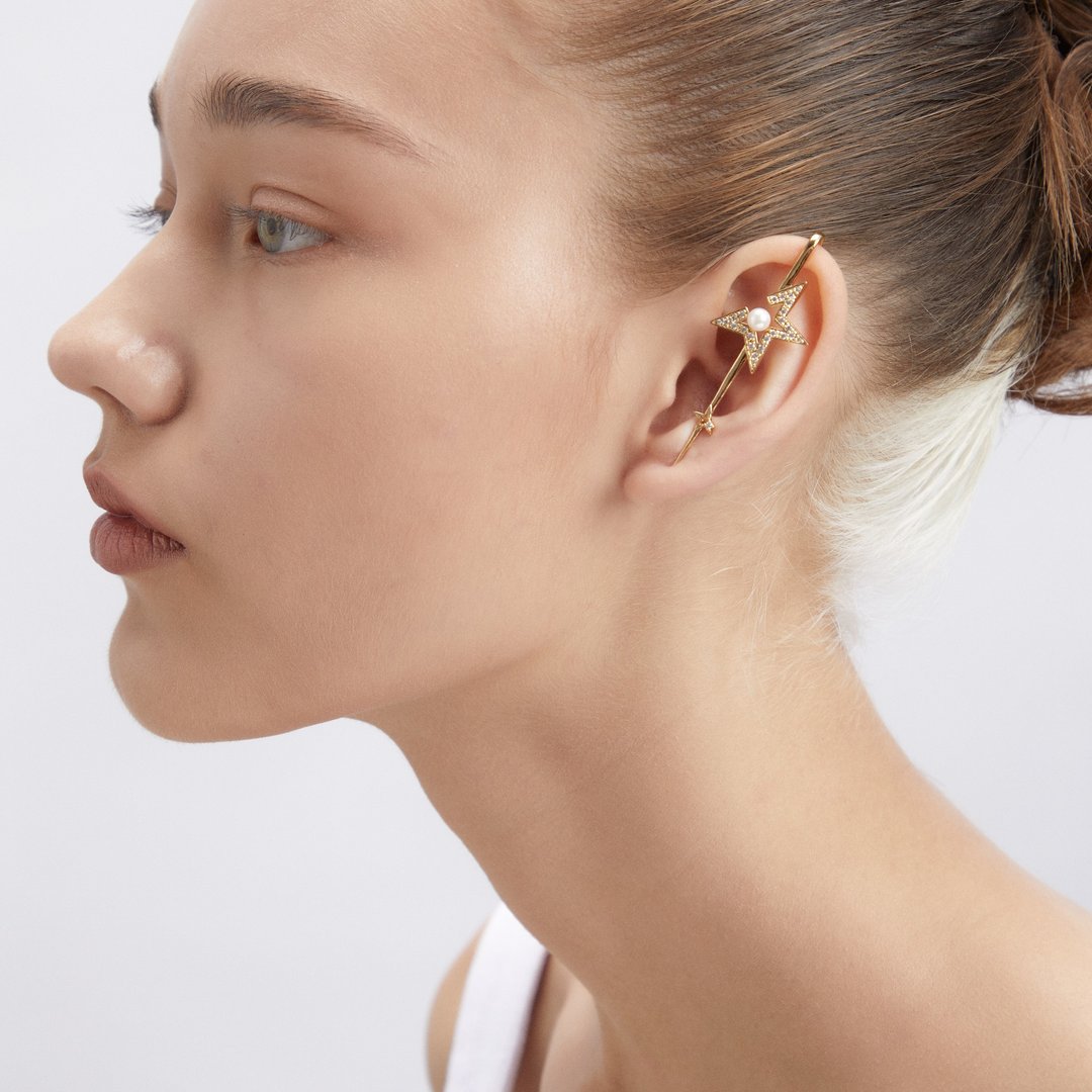 斜口大星耳针 925银厚镀18K金 Meteor Diamond Earpin - 耳环/耳夹 - 纯银 金色
