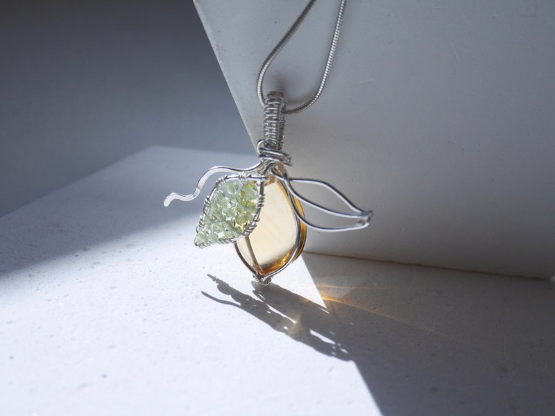 黄水晶柠檬吊咀连项链 - 项链 - 纯银 