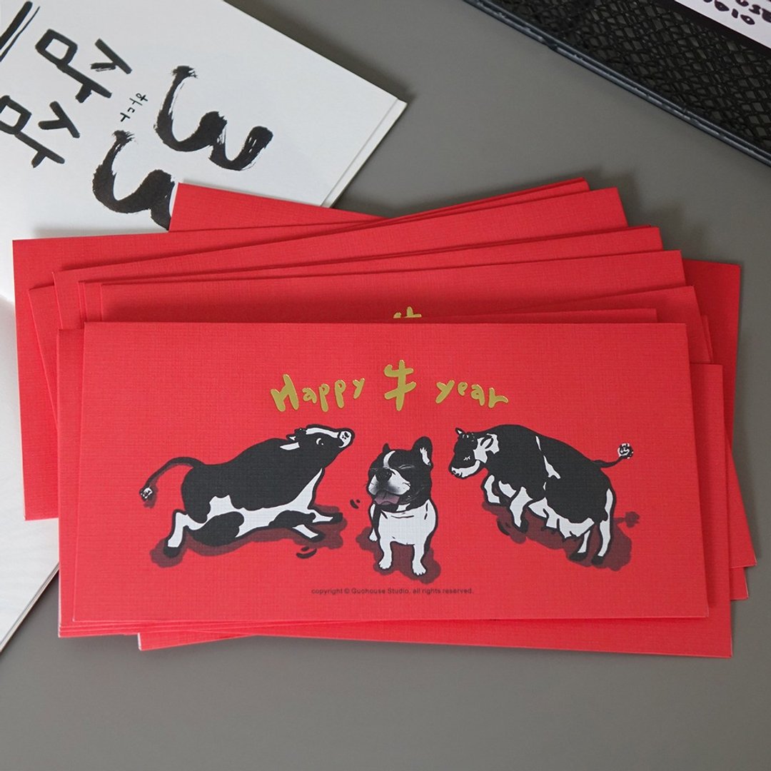 现货 Happy 牛 year 手工烫金 红包袋 利是封 3 入 - 红包/春联 - 纸 红色