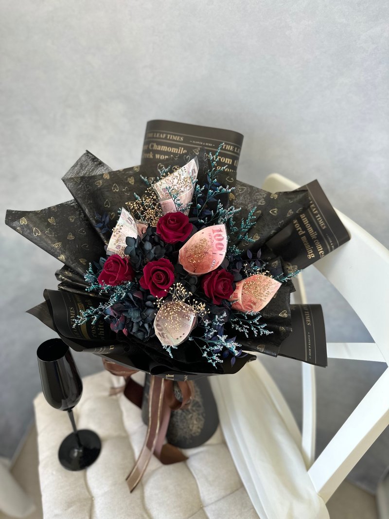 创意钞票永生花花束 有钱花花束 - 干燥花/捧花 - 植物．花 红色