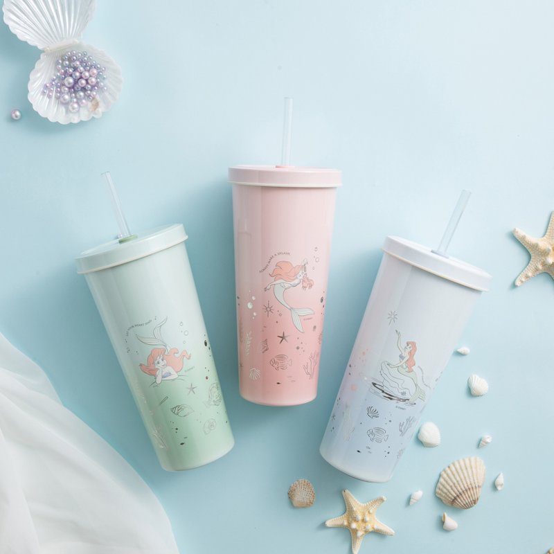 迪士尼小美人鱼系列 不锈钢陶瓷易洁层吸管杯 710ml - 保温瓶/保温杯 - 其他金属 多色