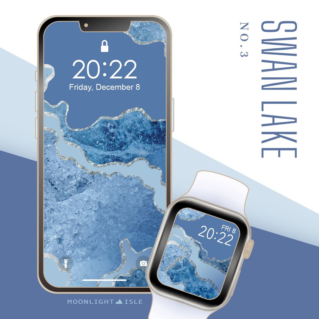 天鹅湖-3 |蓝灰色冰晶纹理手机+Apple Watch表面壁纸组| 立即下载 - 电脑手机桌布/贴图/App 图示 - 其他材质 