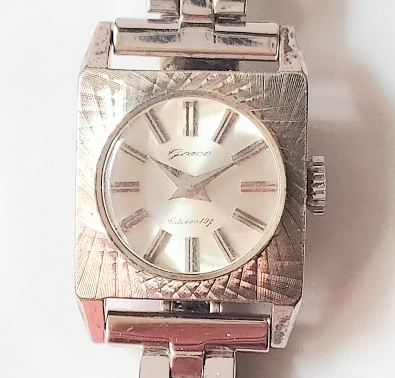极美 方型刻花 Citizen Grace 19石 手动上链 女用古董手表 - 女表 - 其他金属 银色