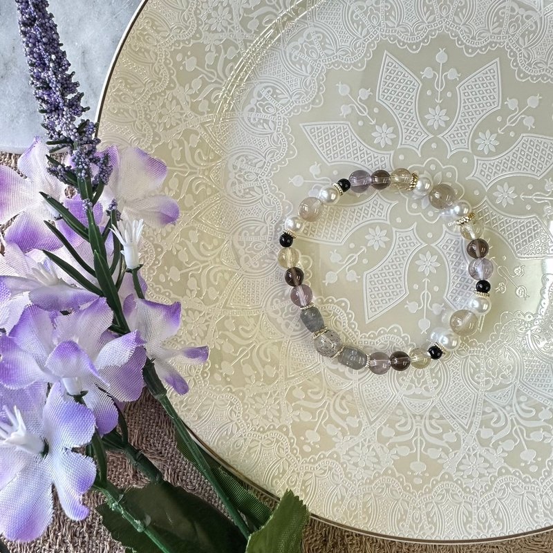 紫墨晕染感黑草莓晶弹性手链 - 手链/手环 - 水晶 