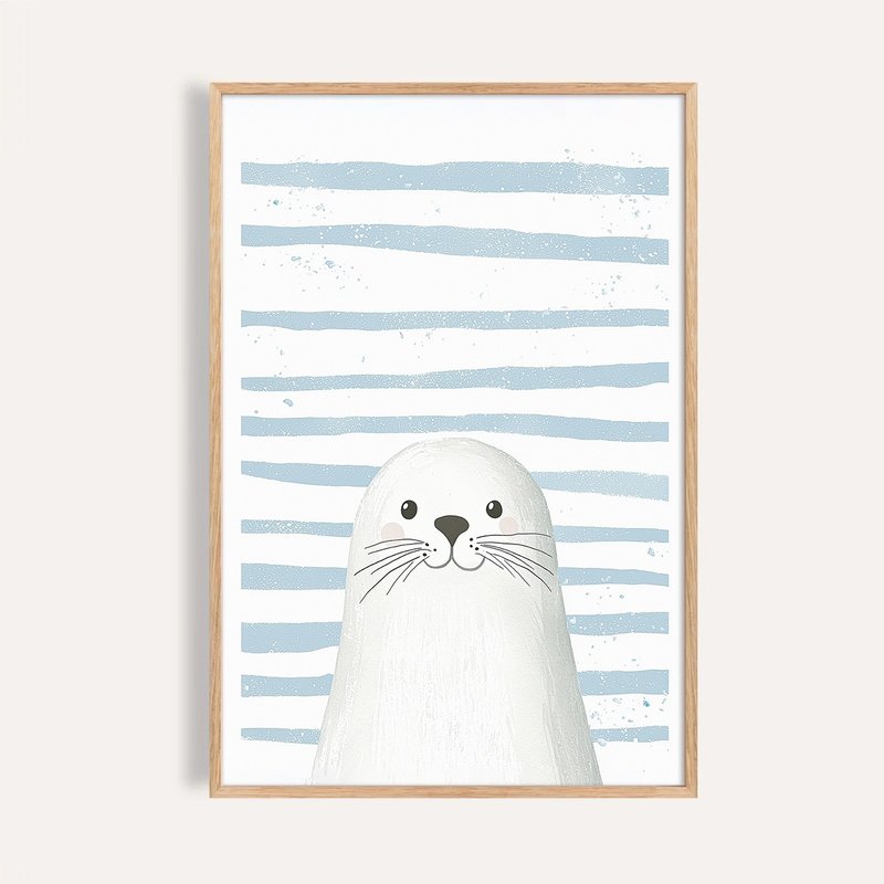 蓝白条纹里的微笑海豹 Smiling Seal in Stripes / 童话动物挂画 - 海报/装饰画/版画 - 纸 