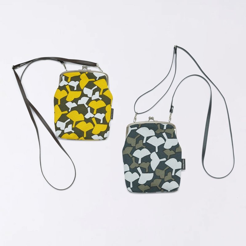 京都 竖式 口金包 大号 日本制造 肩背式 帆布 和风图案 北欧风格 - 侧背包/斜挎包 - 棉．麻 黄色