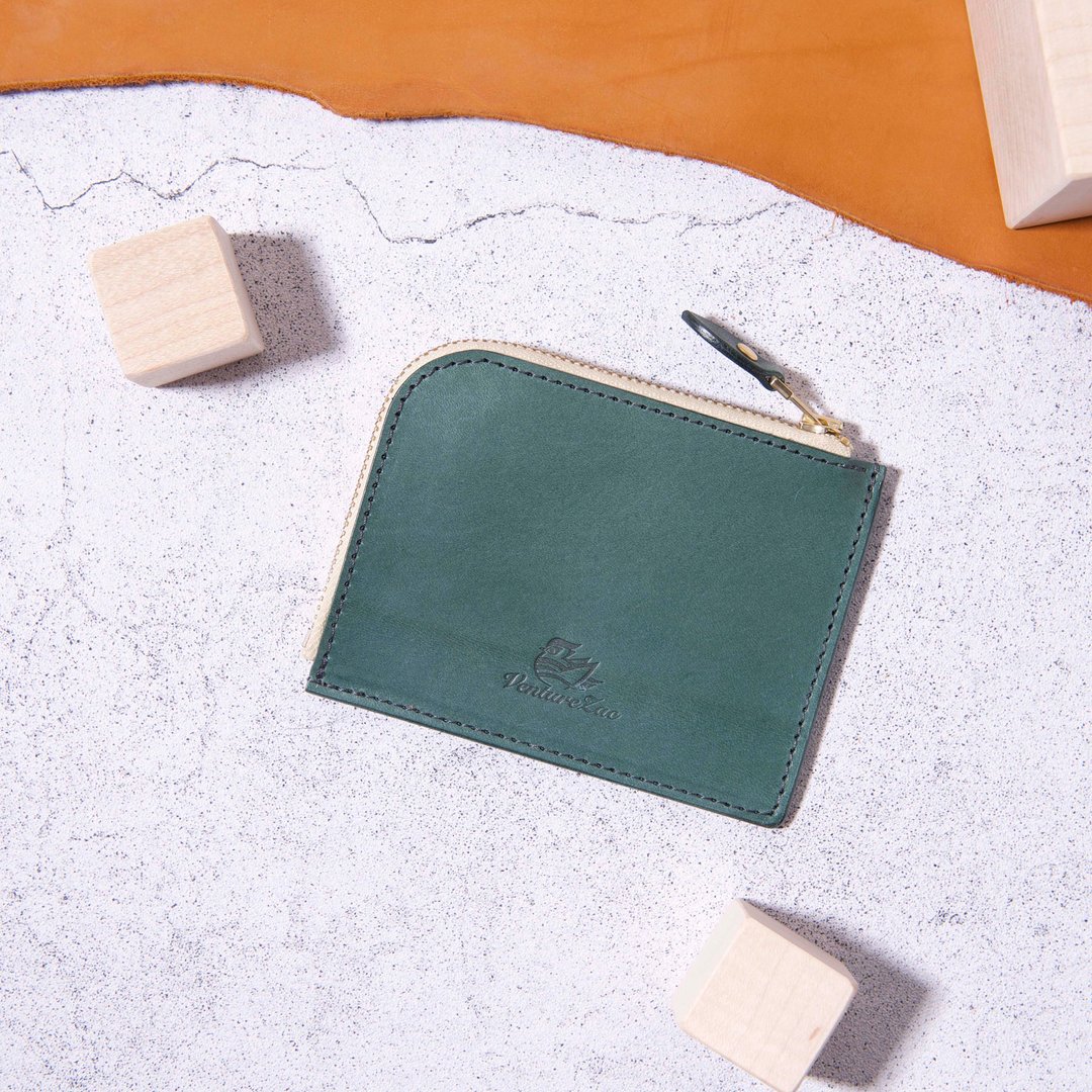 L型拉链零钱包 L Zip Coin Wallet / 墨绿 DarkGreen / 免费刻字 - 零钱包 - 真皮 绿色