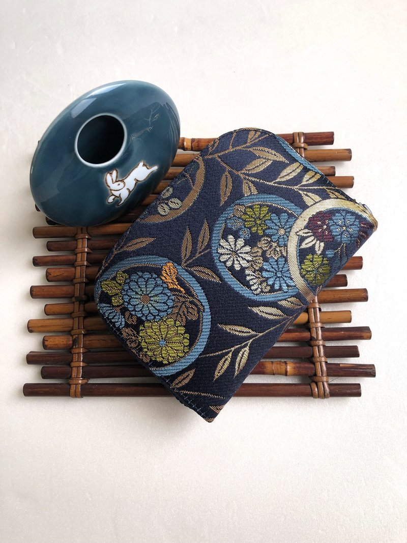 京西阵金襴锦织【绀蓝圈上华文】-短夹/皮夹/零钱/礼物 - 皮夹/钱包 - 丝．绢 蓝色