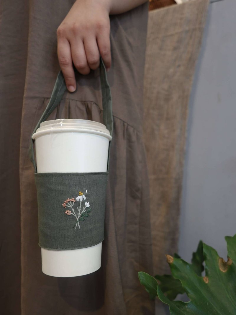 一束花手刺绣饮料袋/杯袋/可收纳 - 手提包/手提袋 - 棉．麻 
