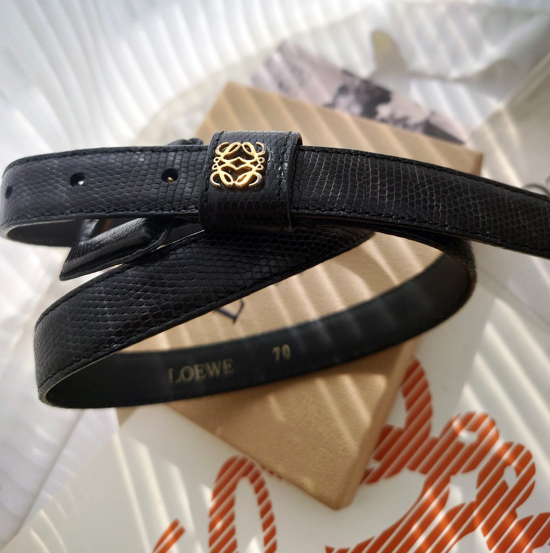 中古孤品 正版附盒 Loewe 黑蜥蝪牛皮革 vintage 腰带皮带 belt - 皮带/腰带 - 真皮 黑色