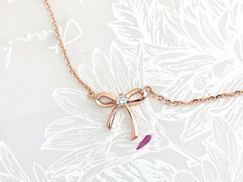 青春洋溢蝴蝶结-玫瑰K金小套链 - 锁骨链 - 玫瑰金 粉红色