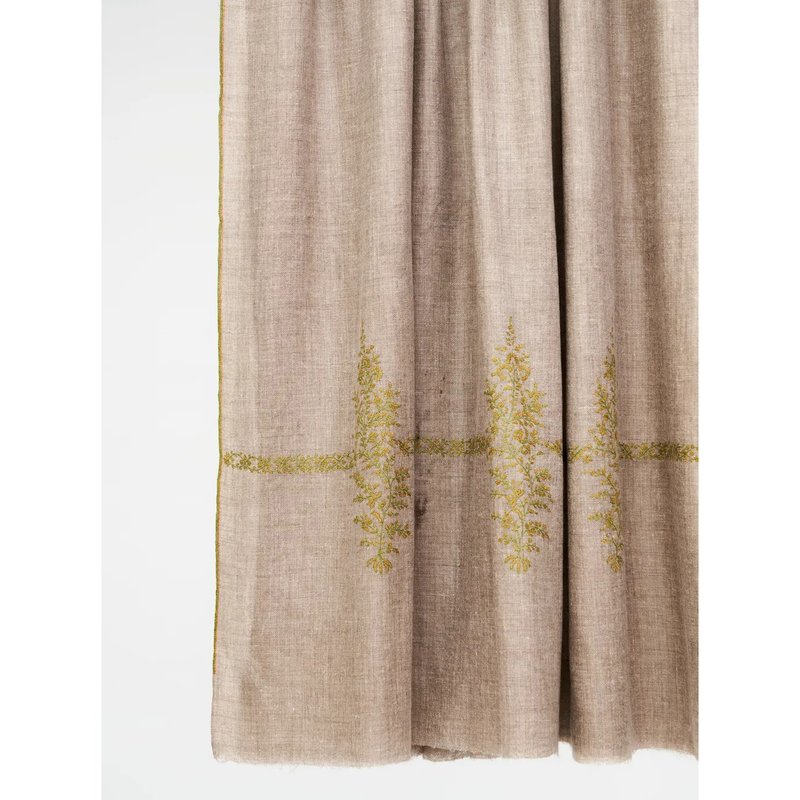 羊绒原色绿色花丛手工刺绣/克什米尔手工披肩100% Pashmina - 围巾/披肩 - 羊毛 卡其色