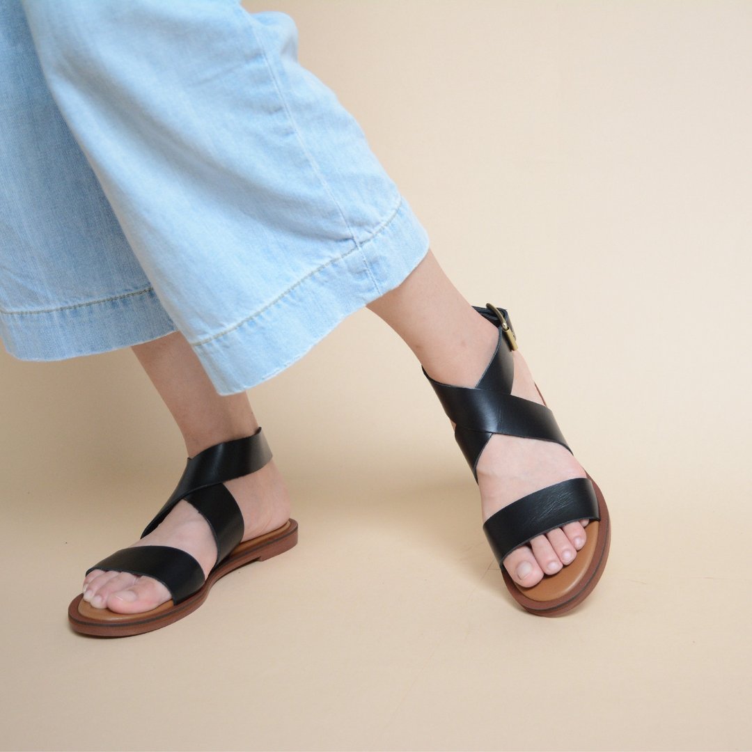 【sample sale】交叉凉鞋 P01黑-出清商品售出后只换货 - 女款休闲鞋 - 真皮 黑色