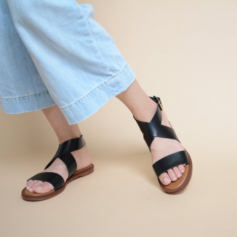 【sample sale】交叉凉鞋 P01黑-出清商品售出后只换货 - 女款休闲鞋 - 真皮 黑色