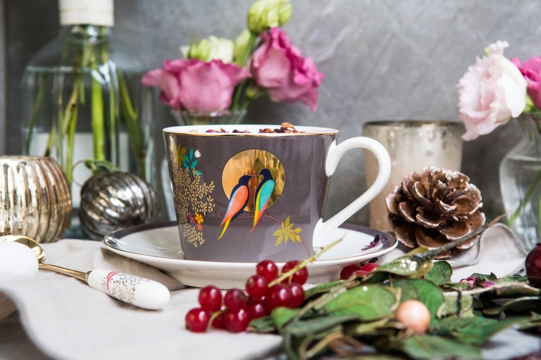 Sara Miller Chelsea爱情鸟系列-200ML杯盘组(深灰) - 茶具/茶杯 - 瓷 灰色