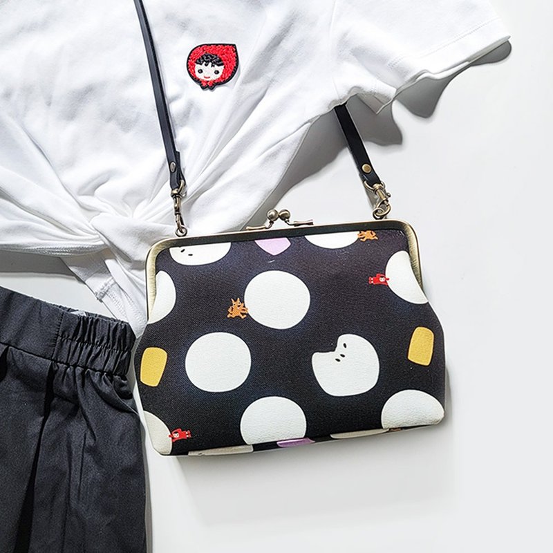 防泼水 口金包/仕女包/小方包 -烧仙草汤圆 黑 - 侧背包/斜挎包 - 防水材质 黑色